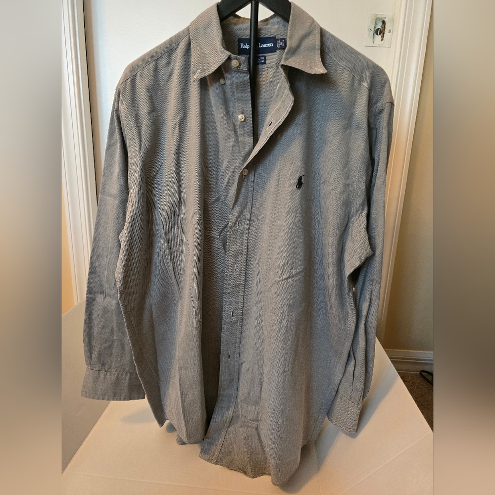 Polo Ralph Lauren YARMOUTH Men's Dress Shirt Size 16 32/33 Gray Navy Pony